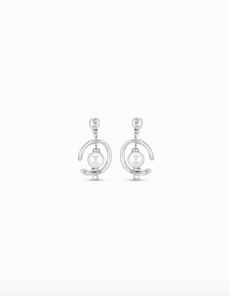 UNOde50 Silver Drop Hoop Earrings with Pearl